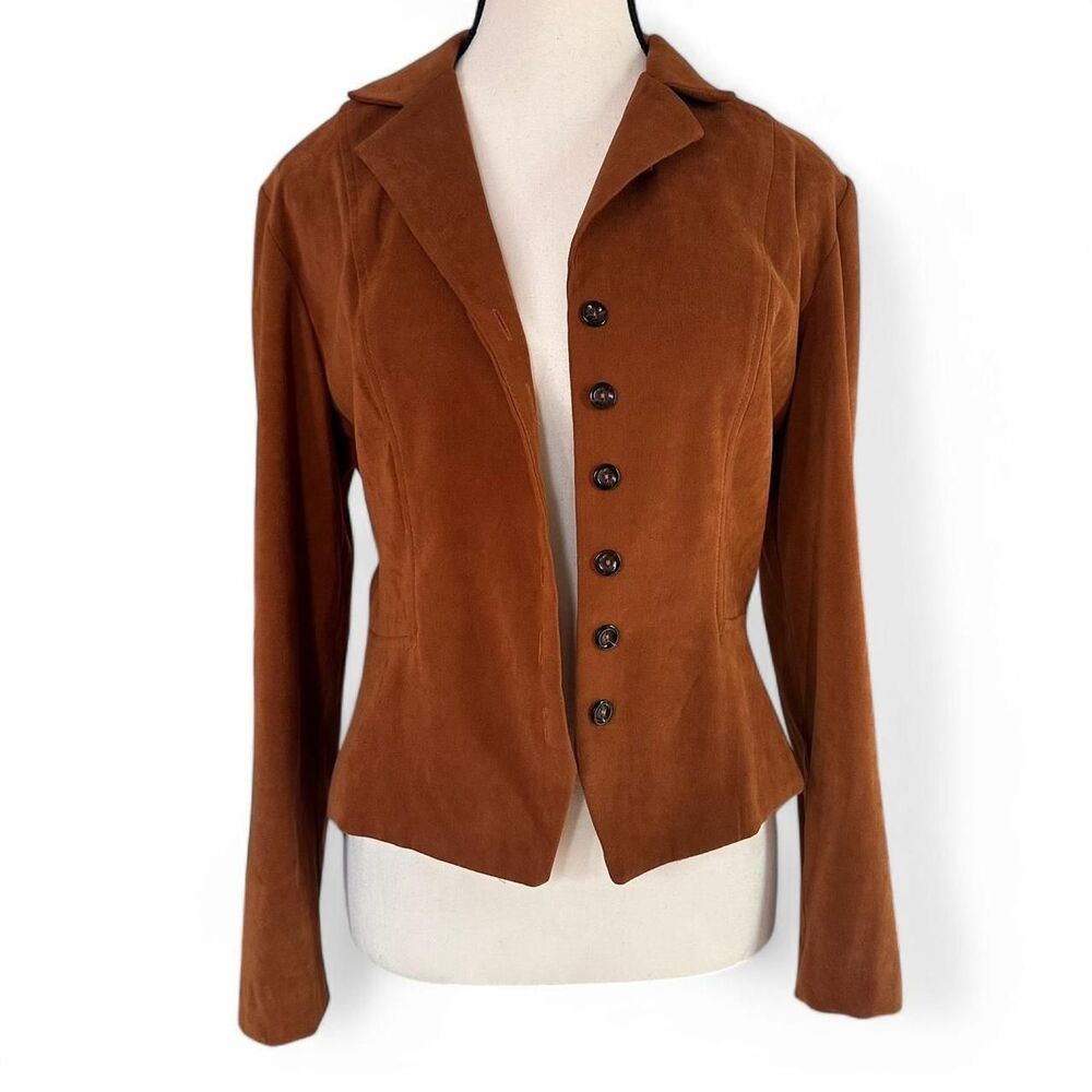 VTG Women's Brown Tan Faux Suede Button-Up, 8P Western Bohemian